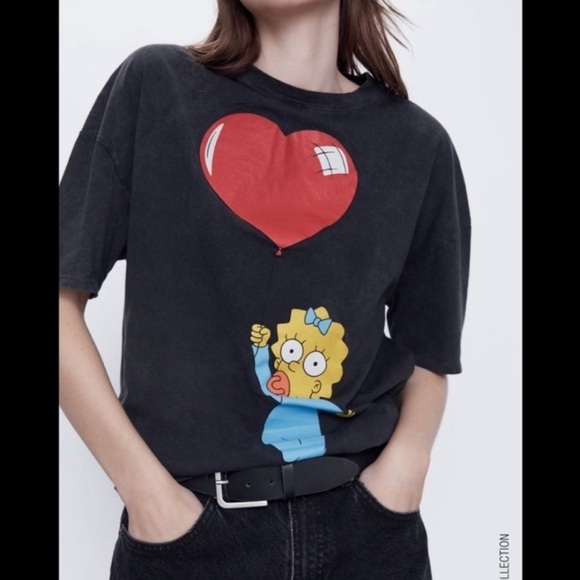 NWT Zara The Simpsons collab Valentine collection Maggie Simpson graphic tee S - Picture 1 of 10